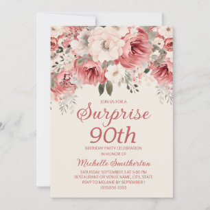 Convite Surpresa Floral em Tons de Rosa e Creme em Aquarel