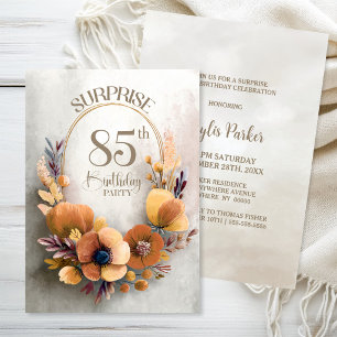 Convite Surpresa Floral Laranja Festa de 85 Anos