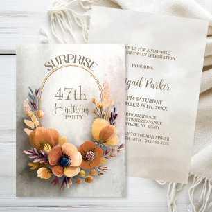 Convite Surpresa Floral Laranja Festa de Aniversário para
