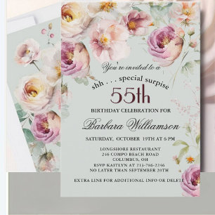 Convite Surpresa Floral Pintada Elegante de 55 Anos