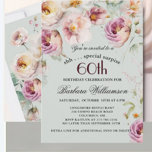 Convite Surpresa Floral Pintada Elegante de 60 Anos de Ida