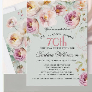 Convite Surpresa Floral Pintada Elegante de 70 Anos