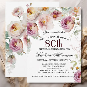 Convite Surpresa Floral Pintada Elegante de 80 Anos