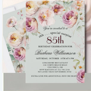 Convite Surpresa Floral Pintada Elegante de 85 Anos