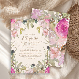 Convite Surpresa Floral Púrpura Rosa 100º Aniversário