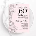Convite Surpresa Floral Rosa Blush 60ª Festa de aniversári<br><div class="desc">Esmague o rosa e preto, surpresa floral 60º convite de aniversário. Elegante design moderno com sotaques botânicos e letra de script de tipografia. Simples cartão de convite floral perfeito para uma festa surpresa na moda. Pode ser personalizado para qualquer idade. Impressos convites Zazzle ou modelo de impressão digital instantânea para...</div>
