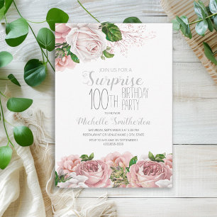 Convite Surpresa Floral Rosa Choque 100º Aniversário