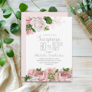 Convite Surpresa Floral Rosa Choque 80 Anos