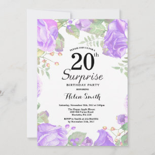 Convite Surpresa Floral Roxa Botânica de 20 Anos