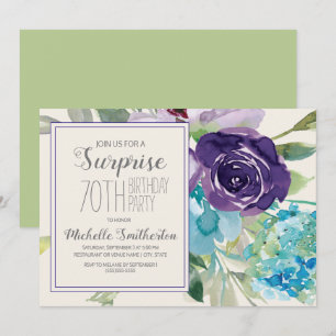 Convite Surpresa Floral Roxo Ameixa para 70º Aniversário