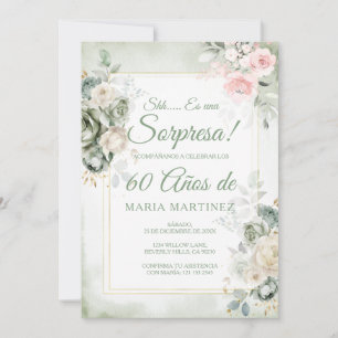 Convite Surpresa Floral Verde Espanhol Aniversário 60 Anos