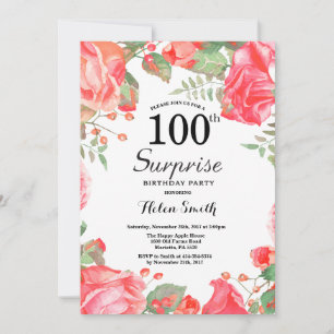 Convite Surpresa Floral Vermelha Botânica 100º Aniversário