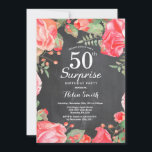 Convite Surpresa Floral Vermelha Botânica de 50º Aniversár<br><div class="desc">Convite de Surpresa Floral Vermelha Botânica de 50º Aniversário. Convite de Aniversário com Peônias Rosa Floral para Mulheres. Flor de Água Floral. Flores Elegantes de Rosa e Peônia Rosa. Aniversário Adulto. Fundo de Quadro Negro. Preto e Branco. 13º 15º 16º 18º 20º 21º 30º 40º 50º 60º 70º 80º 90º...</div>