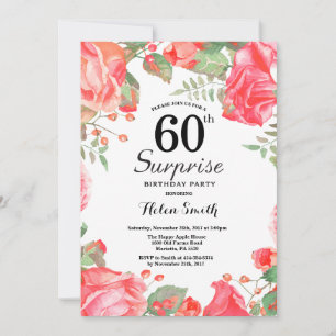 Convite Surpresa Floral Vermelha Botânica para 60º Anivers