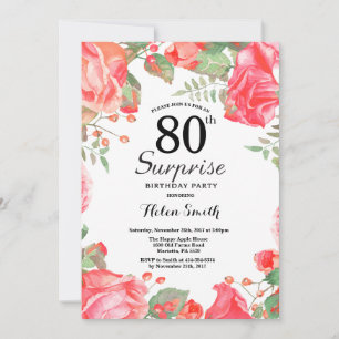 Convite Surpresa Floral Vermelha Botânica para 80º Anivers