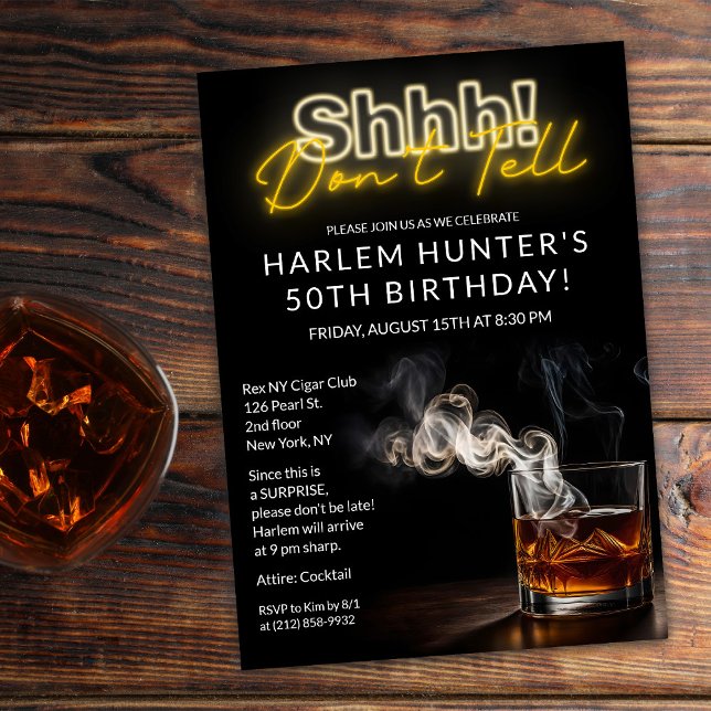 Convite Surpresa masculina Fumaça e Whiskey Aniversário (Criador carregado)