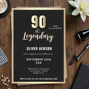 Convite Surpresa Moderno Metálico Aniversário de 90 anos 
