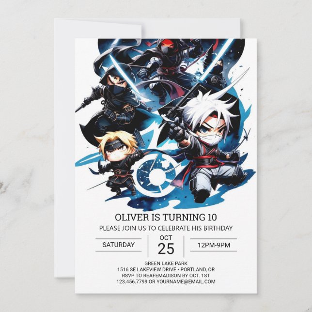 Convite Surpresa Ninja Aniversário para Crianças (Frente)