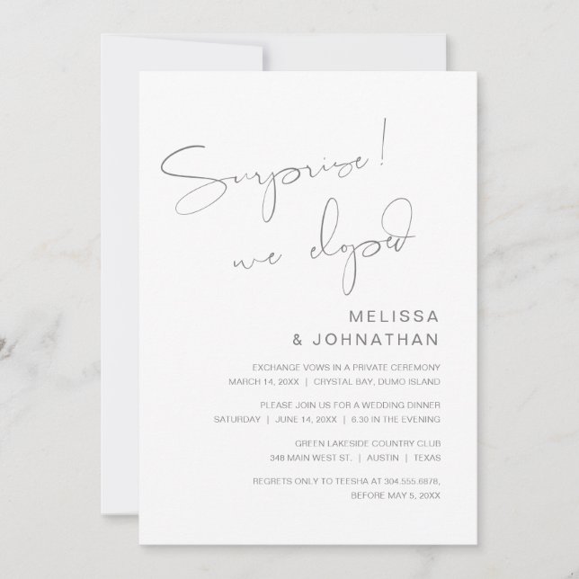 Convite Surpresa, nós fugimos, Partido de Elopemento de Ca (Frente)