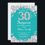 Convite surpresa para aniversário de 30 anos de Te<br><div class="desc">Convite para aniversário de 30 anos surpresa. Plano de Fundo do Teal e do Silver Rhinestone Diamond Turquoise Aqua. Convite para o Elegante Birthday Bash. Aniversário Adulto. Aniversário das mulheres. Homens Aniversário.
Para mais personalização,  clique no botão "Personalizar" e use a ferramenta design para modificar este modelo.</div>