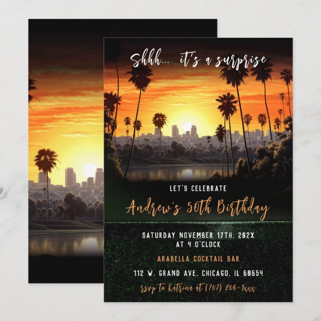 Convite Surpresa Personalizada 50º Aniversário Para Homens (Frente/Verso)