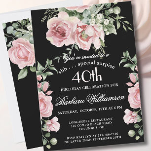 Convite SURPRESA Rosas Pintadas com Elegância 40 Aniversár