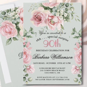 Convite SURPRESA Rosas Pintadas com Elegância 90 Aniversár
