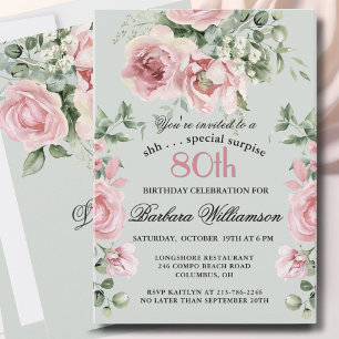 Convite *SURPRESA Rosas Pintadas Elegantes 80 Aniversário