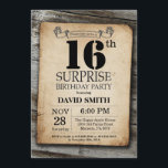 Convite Surpresa Rustic 16th Birthday Invitation Vintage<br><div class="desc">Surpresa Rustic 16º Convite de Aniversário com o Fundo Rustic Wood. Vintage Retro Country. Aniversário Adulto. Homens ou Mulheres Aniversário. Menino ou Menina Menina Menina Adolescente Convidam. 13 15 de 16º 18º 20 21rua 30 de 40º 50º 80 de 60º 70 de 100º. Qualquer Idade. Para mais personalização, clique no...</div>