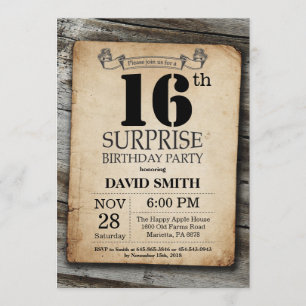 Convite Surpresa Rustic 16th Birthday Invitation Vintage