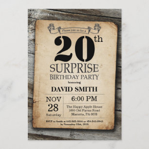Convite Surpresa Rustic 20 Birthday Invitation Vintage
