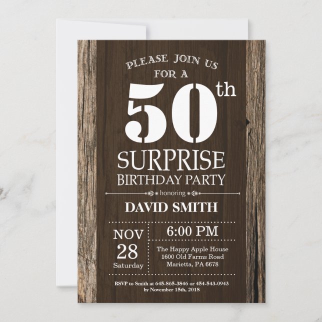 Convite Surpresa Rustic 50th Birthday Invitation Vintage (Frente)