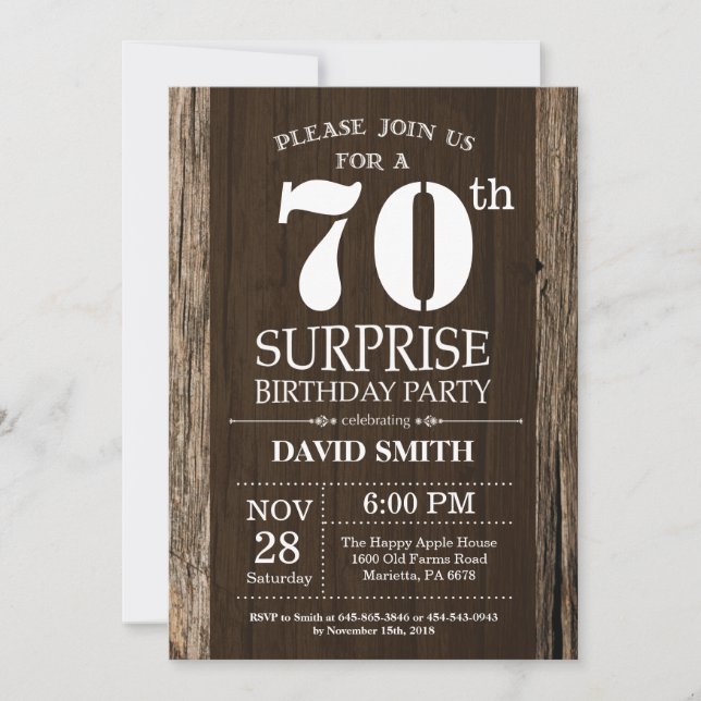 Convite Surpresa Rustic 70 Birthday Invitation Vintage (Frente)