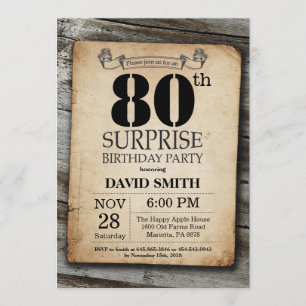 Convite Surpresa Rustic 80 Birthday Invitation Vintage