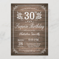 Surpresa Rustic aniversário de 30 anos Invitation 