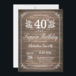 Convite Surpresa Rustic aniversário de 40 anos Invitation<br><div class="desc">Surpresa, Rustic aniversário de 40 anos Invitation com fundo de madeira rustica e padrão de flor floral. Aniversário Adulto. Homens ou Mulheres Aniversário. Menino ou Menina Menina Menina Adolescente Convidam. 13 15 de 16º 18º 20 21rua 30 de 40º 50º 80 de 60º 70 de 100º. Qualquer Idade. Para mais...</div>