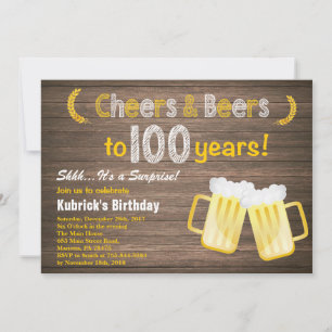 Convite Surpresa Rústica Parabéns e Cervejas 100º Aniversá