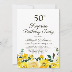 Convite Surpresa Yellow Watercolor Floral 50º Aniversário