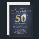 Convite Surpresas modernas, azuis e douradas, 50 anos<br><div class="desc">Modern Shhh, é uma surpresa que o 50º convite de aniversário apresenta o roteiro de na moda e o falso número 50 de brilho dourado e os detalhes de sua festa sobre a cor azul marinho, simples e elegante, convite de aniversário para homens e mulheres, para adultos, surpresa de excelente....</div>