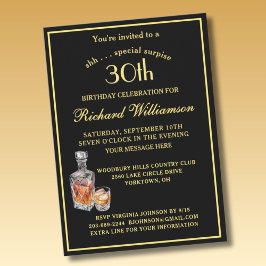 Convite SURPRISE 30th Birthday Party Classic Black Gold 