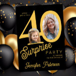 Convite Surprise 40 modern 2 photo 40th birthday<br><div class="desc">Trendy bold typography women's 40th birthday surprise party invitation with 2 photos and modern gold black design in retro style script. Easy to personalize with your text and pictures.     Digital download available, </div>