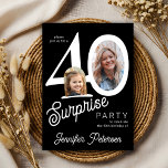Convite Surprise 40 modern 2 photo 40th birthday<br><div class="desc">Trendy bold typography women's 40th birthday surprise party invitation with 2 photos and modern black and white design in retro style script. Easy to personalize with your text and pictures.     Digital download available, </div>