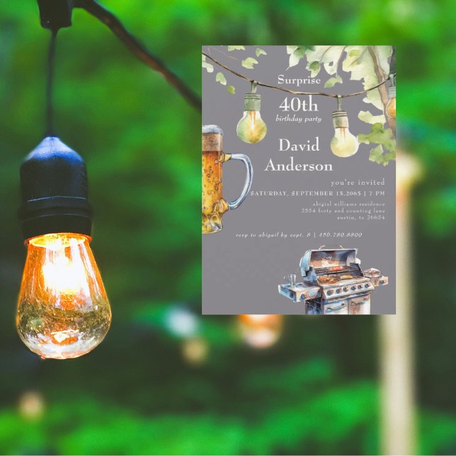 Convite Surprise 40th Backyard BBQ Birthday Invitation (Criador carregado)