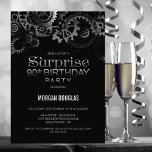 Convite Surprise 90th Birthday Black Silver Steampunk<br><div class="desc">Organize your 90th birthday celebration and invite your friends with this black and silver steampunk watch gears invitation.</div>