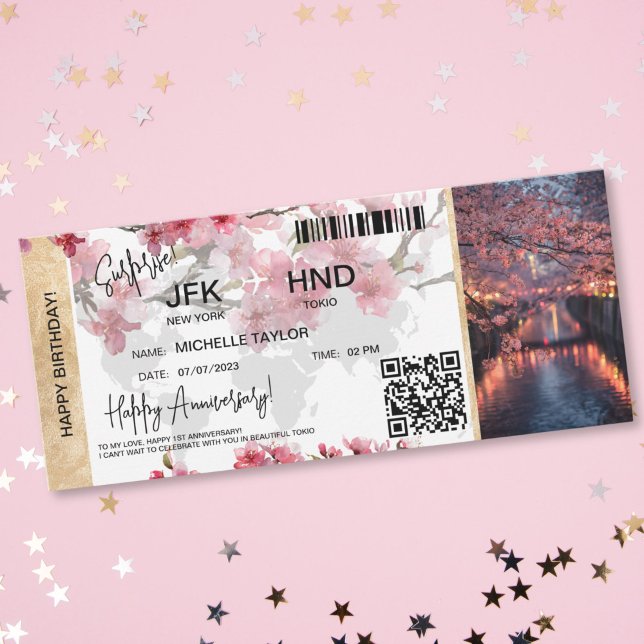 Convite Surprise Birthday Boarding Pass Tokio Sakura  (surprise ticket card for sakura tokio )