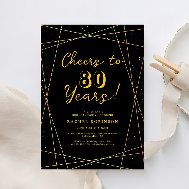 Convite Surprise Birthday Party Black & Gold Geometric (Criador carregado)