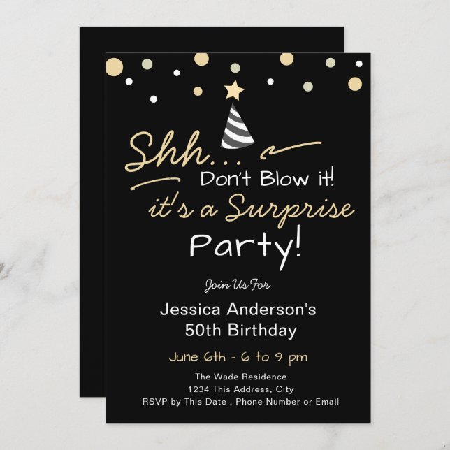 Convite Surprise Birthday Party don't blow it (Frente/Verso)