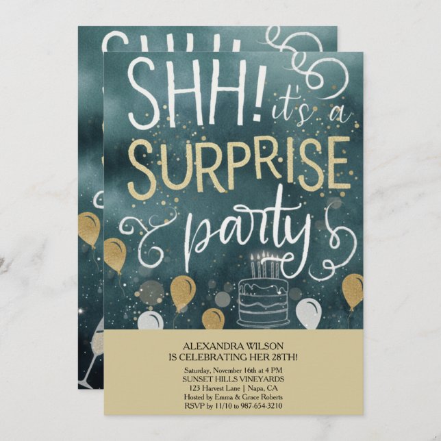 Convite Surprise Birthday Party Invitation (Frente/Verso)