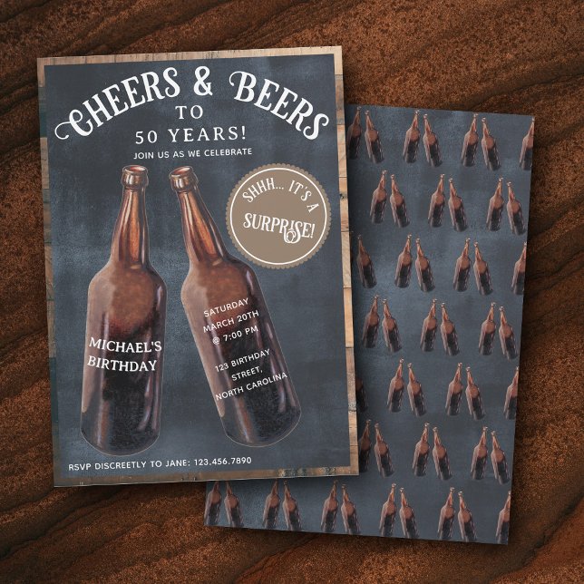 Convite Surprise Cheers and Beers 50th Birthday (Surprise Cheers and Beers 50th Birthday Invitation)