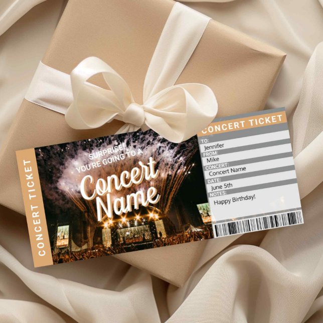 Convite Surprise Concert Gift Ticket Music Event Card (Surprise Concert Ticket Printable)